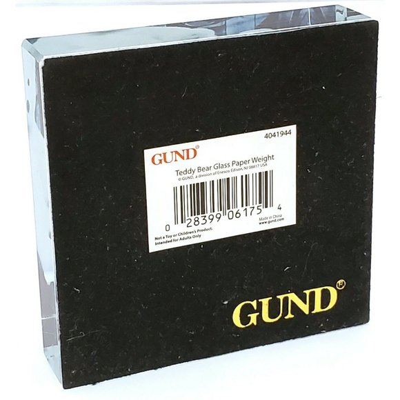 Gund TEDDY BEAR GLASS PAPERWEIGHT black & white design 3"square x 3/4" #4041944 - Picture 7 of 7